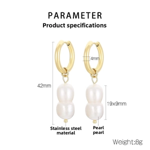 Détails des dimensions des boucles d'oreilles perles en acier doré 18 carats avec pompon