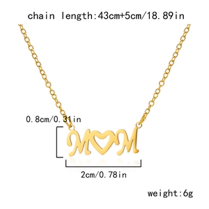 Detailed view of Mama heart pendant with dimensions 2cm by 0.8cm on a 43cm chain