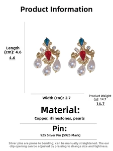 Detailed specs of vintage pearl tassel earrings with S925 silver needles and crystals