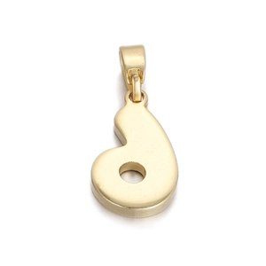 Detailed close-up of a polished gold number 6 pendant charm with a smooth metallic finish