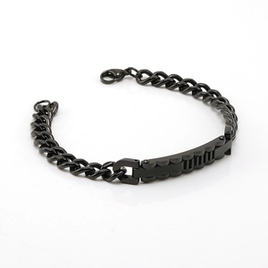 Stainless Steel Cuban Link Bracelet Curved ID Bar Plate Trendy Fashion Hip Hop Style For Men Women Lobster Clasp