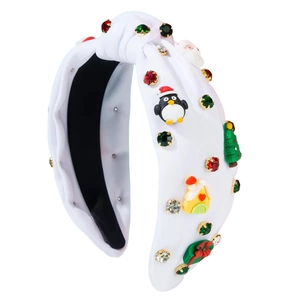 Modisches Weihnachts-Knotenstirnband mit Strasssteinen, Pinguinen und Weihnachtsmann-Motiven
