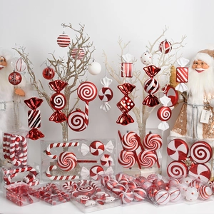 Christmas Hanging Ornaments Plastic Red And White Candy Cane Lollipop Festive Tree Window Display Painted Glitter