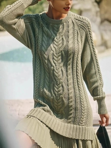 Pull en maille torsadée vert sauge pour femme, style décontracté et chic d'automne