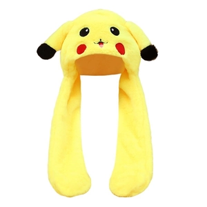 Cute yellow plush Pikachu hat with moving ears and long scarf paw mittens for kids