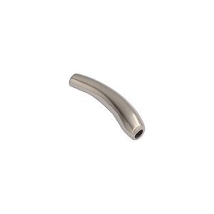 Detailed view of curved silver titanium steel tube bead for DIY jewelry making designs