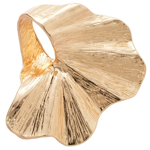 Unique metallic gold ginkgo leaf ring with textured wrinkles and a minimalist creative design