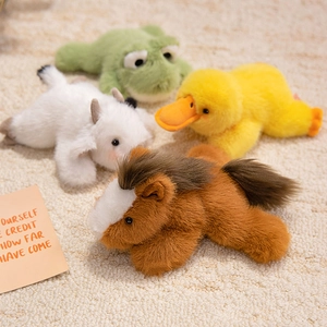 Plush Animal Toy Soft Faux Fur Stuffed Horse Frog Cow Duck Comforting Desktop Decor For Kids