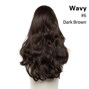 Rear view of #6 dark brown wavy U-part wig on mannequin showing natural hair texture