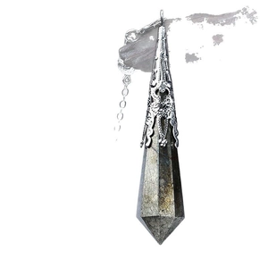 Natural hexagonal pyrite crystal pendant with ornate silver cap and delicate metal chain
