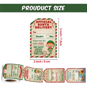 200pcs Christmas gift label stickers roll with Santa delivery design 2x3 inches