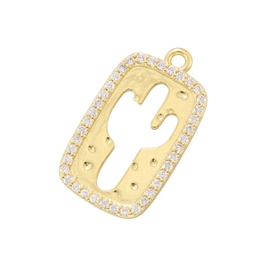 Golden rectangular cactus pendant with crystal border in Western cowboy jewelry style