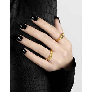 Irregular liquid gold S925 sterling silver ring with zircon on model hand