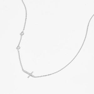 Minimalist S925 sterling silver cross necklace with round cubic zirconia stones