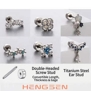 Orecchini Cartilagine Fiore Ala Zircone Blu Acciaio Titanio Chiusura Vite Helix Piercing Gioielli Donna