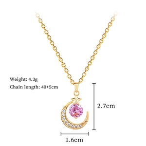 Detaillierte Größentabelle für goldene Stern-Mond-Halskette mit rosa Edelstein