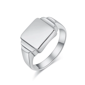Minimalist square polished signet ring in silver stainless steel for men and women