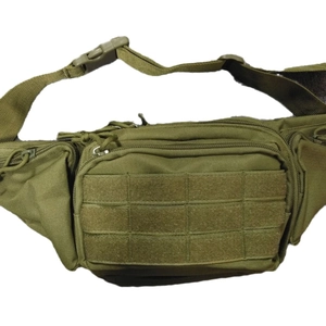 Durable green nylon tactical waist bag for hiking and running with MOLLE system and belt