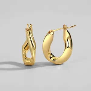 Minimalist Twisted Geometric Egg Shaped Hoop Earrings For Women Gold Silver Plated Copper Cyberpunk Simple Fashion Jewelry