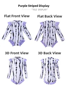 Détails du maillot de bain manches longues pour fille à rayures violettes avec volants