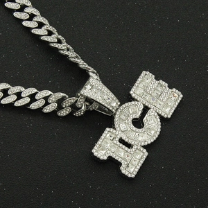 Hip hop silver Cuban chain necklace with iced-out number 101 pendant for men and women