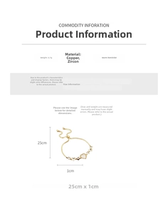 Detail view of gold-plated heart bracelet, material: copper and zircon, weight: 4.7g