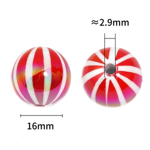 UV coated red and white striped pumpkin beads 16mm diameter for Christmas DIY jewelry