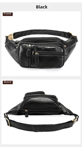 Front and back detail of a black crocodile pattern leather fanny pack with multi-zippers