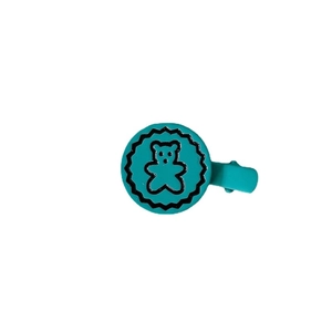 Cute round teal hair clip with black bear pattern and gear edge texture for girls