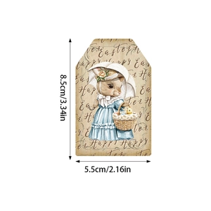 Vintage Happy Easter gift tag 8.5x5.5cm with dimensional measurements and retro texture