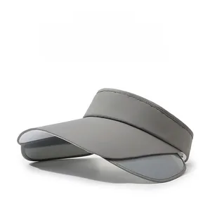 Detail view of grey sun visor with retractable anti-UV shield and breathable fabric