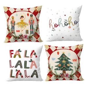 Christmas pillow covers set featuring Nutcracker and Xmas tree prints on linen fabric
