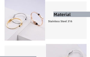 Detail view of crystal-studded belt buckle bangles in gold, silver, and rose gold finish