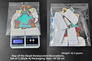 Detail showing weight and honeycomb structure of Day of the Dead paper decorations