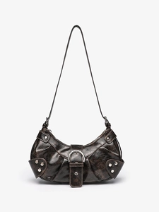 Vintage Crocodile Pattern PU Leather Shoulder Bag With Rivet Buckle Decor Y2K Underarm Hobo Handbag For Women Casual