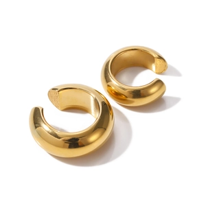 Minimalist gold stainless steel C-shaped ear cuffs shown in a clean front-facing studio view