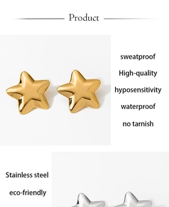 Detailed close-up of polished 316 stainless steel star earrings in gold and silver finish