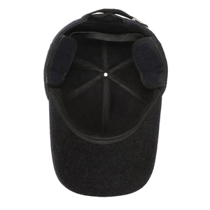 Winter men's baseball cap with ear flaps and warm fleece lining in dark navy
