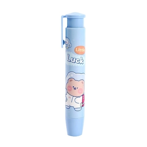 Retractable cute bear cartoon eraser for kids with light blue click mechanism body