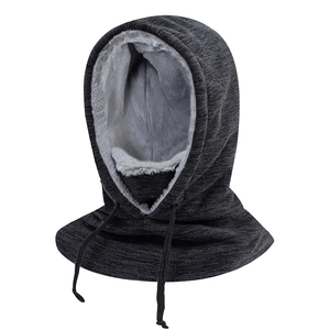Winter thermal balaclava with warm plush lining and drawstring adjustment in dark grey