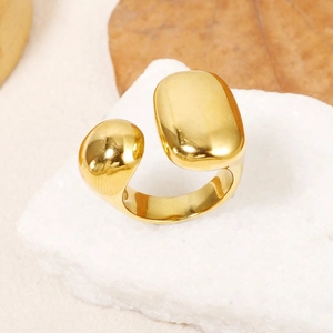 Irregular Geometric Chunky Ring Stainless Steel Adjustable Open Design Minimalist Trendy Jewelry For Women