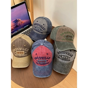 Vintage washed cotton baseball caps with embroidered letters in multiple colors