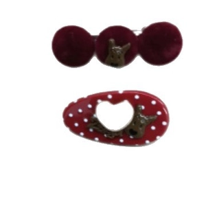 Flocked red hair clips with puppy design and polka dot patterns for women's daily wear