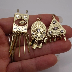 Evil eye pendants with micro-pave zircons and golden tassels for DIY necklace jewelry