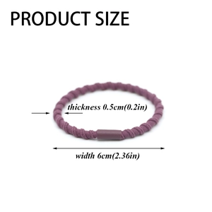 Purple braided hair tie with size specs, 0.5cm thickness and 6cm width dimensions