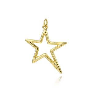 Golden hollow star pendant made of copper for DIY jewelry making on white background
