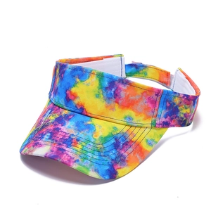 Close-up of colorful tie-dye patterns and texture on an adjustable open-top sun hat