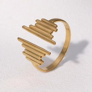 Minimalist 18k gold plated stainless steel open ring with textured stripe design