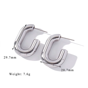Silver U-shaped geometric earrings with detailed measurements: 29.7mm height and 20.7mm width