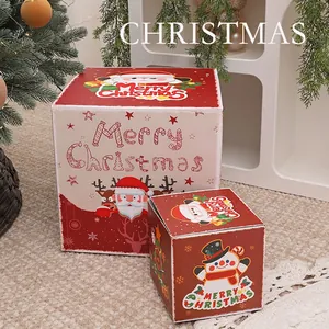 Christmas Gift Boxes Paper Square Decorative Xmas Tree Ornaments Santa Snowman Printed Holiday Party Scene Arrangement